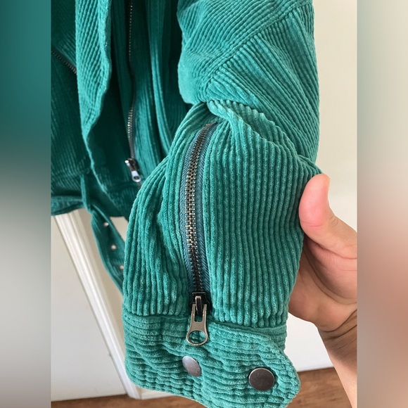 Free People Slouchy Corduroy Dolman Moto Jacket Belted Zip Cuff Buckle - Picture 5 of 10